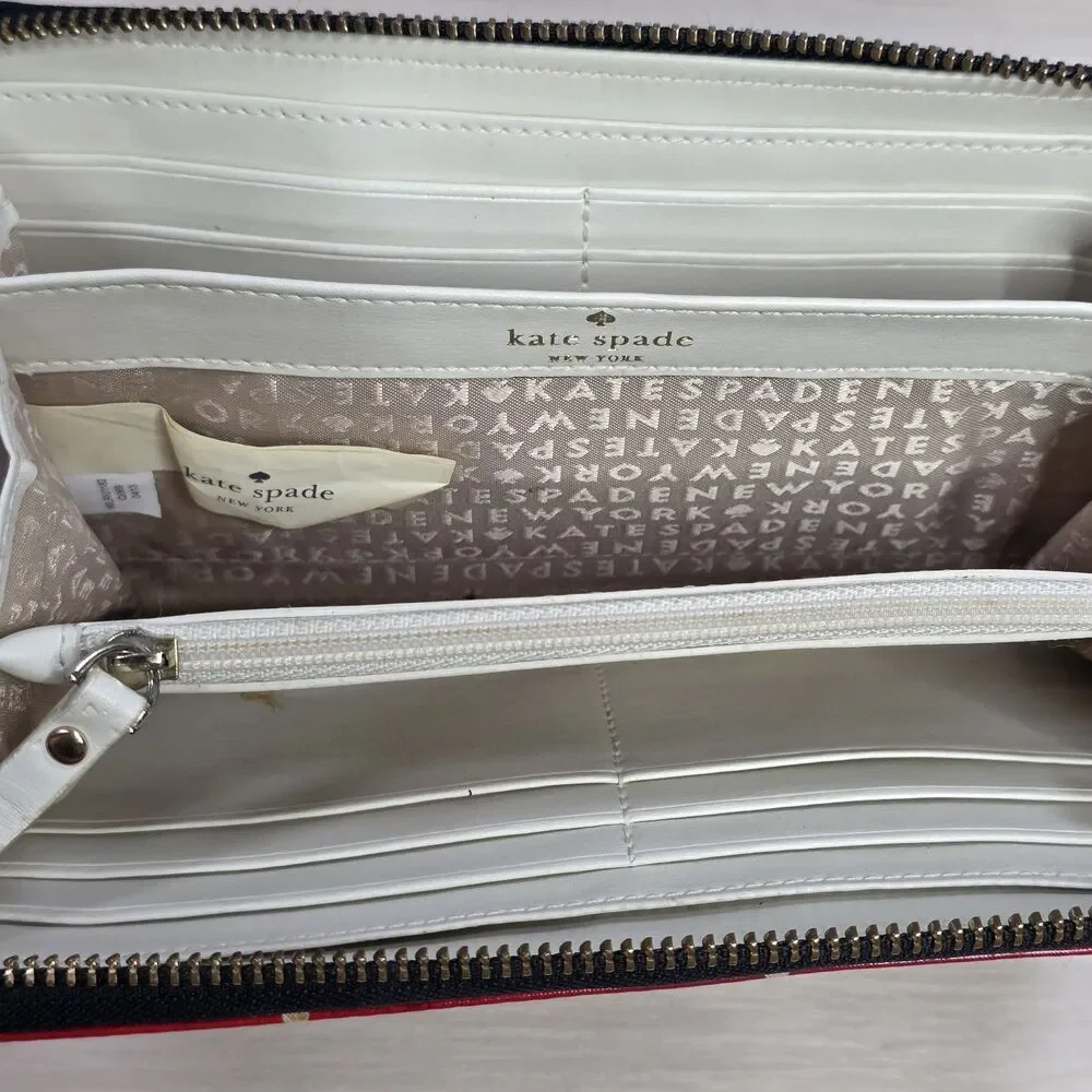 Kate‎ Spade New York Black Red Polka Dot Shiny Wallet Zip